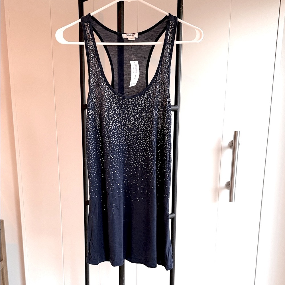 Old Navy Navy Blue Sparkle Knit Tank Top. Sz M